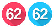 62 - 62号。圆形图标与长阴影在红色或蓝色的背景