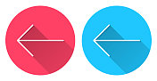 左箭头。圆形图标与长阴影在红色或蓝色的背景