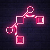 向量。在砖墙背景上发光的霓虹灯图标