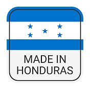 洪都拉斯制造徽章矢量。印有星星和国旗的贴纸。标志孤立在白色背景上。