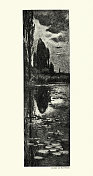 风景，睡莲湖，宁静的场景，青年派，新艺术，德国1890年代，卡尔・库斯特纳