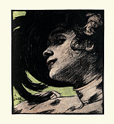 安吉洛・扬克的《年轻女子肖像》，新艺术风格。，德国19世纪90年代