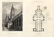 法国大教堂，鲁昂大教堂，鲁昂，法国，古董法国雕刻，1837年