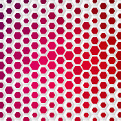 六边形呈蜂窝状排列，每个六边形内部都有一个不同颜色和大小的红色六边形，形成了一个视觉上吸引人的几何设计。