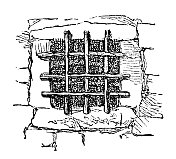 带监狱栅栏的窗户- 19世纪