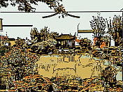 抽象色彩水彩艺术插图中国园林背景 抽象色彩水彩艺术插图中国园林背景