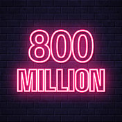 8亿年。在砖墙背景上发光的霓虹灯图标