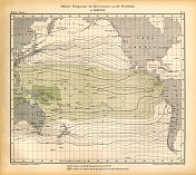 二月太平洋天气模式图，德国古董维多利亚雕刻，1896