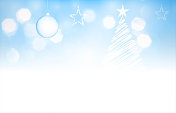空白的空闪闪发光闪亮闪亮的水平矢量背景在明亮的梯度光天蓝色与气泡或镜头耀斑全像散景灯圣诞节和新年庆祝挂闪亮的星星小玩意和潦草抽象树
