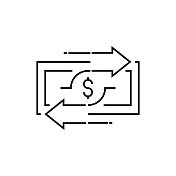 钱流线图标矢量插图。图标设计的标志，移动应用程序，网站，用户界面，用户体验，标志，符号。