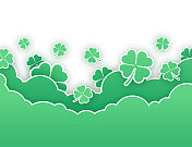圣帕特里克节三叶草云景边界背景