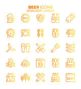 啤酒-梯度细线矢量图标集-酒吧，饮料建立，桶，酒精，啤酒，酒吧，啤酒节