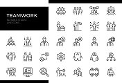团队合作图标-线条系列-可编辑笔画