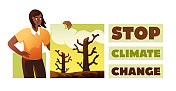 停止气候变化插图设计的矢量插图。全球变暖，危机，危险，干旱，森林砍伐，环境。