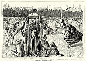 在伊斯特本德文郡公园举行的草地网球锦标赛，混合双打比赛，历史维多利亚运动，19世纪80年代