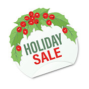 冬青圣诞销售标签或贴纸 冬青圣诞销售标签或贴纸