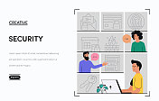 安全相关的矢量横幅设计概念。全局多球体随时可用的模板。网页横幅，网站标题，杂志，移动应用程序等。现代设计。