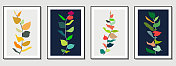 矢量新潮时尚分支和植物艺术画廊壁纸海报卡片模板设计背景
