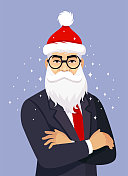 一个商人戴着圣诞老人的帽子。 一个商人戴着圣诞老人的帽子。