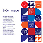 电子商务相关的相关设计与线图标。简单轮廓符号图标。网上购物，产品，销售，免费送货