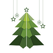 折纸圣诞树。抽象树向量插图。节日横幅设计贺卡，邀请，日历等矢量股票插图