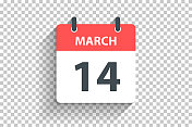 3月14日-每日日历图标在空白背景上的平面设计风格
