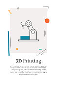 具有可编辑笔画的3D打印机图标，放置在样式垂直的网页横幅上。