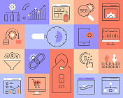 SEO相关的矢量线图标。轮廓符号集合 SEO相关的矢量线图标。轮廓符号集合