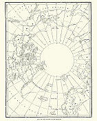 复古插图北极圈，地图的北极地区，维多利亚19世纪19世纪70年代