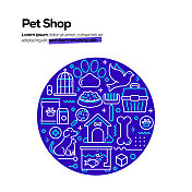 宠物店相关的线风格横幅设计的网页，标题，小册子，年度报告和书籍封面
