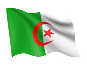 阿尔及利亚-矢量挥舞现实的旗帜。白色背景上的阿尔及利亚国旗
