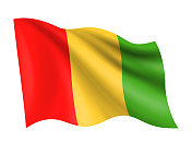 几内亚矢量挥舞现实的旗帜。几内亚旗孤立在白底上