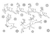 圣诞老人的飞行驯鹿。连续线条绘制与可编辑的笔触。
