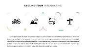 自行车之旅概念信息图设计与简单的固体图标。这种信息图表设计适用于网站、演示文稿、杂志和小册子。
