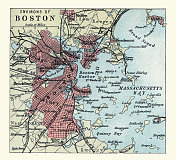 波士顿，马萨诸塞州，美国，马萨诸塞湾，19世纪90年代的古老地图