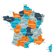 法国地图。矢量彩色法国地图