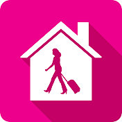 House Woman with Suitcase Icon Silhouette