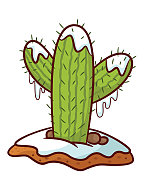 仙人掌在冬天被雪覆盖