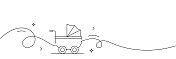 推车图标的连续线条绘制。手绘符号矢量插图。