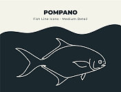 Pompano -海洋和河流鱼线图标集。潜入与鱼和海鲜库存矢量的创意图标的海洋，包括鱼鳞，鳍和水生海洋生物的插图