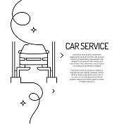 连续线条绘制的汽车服务图标。手绘符号矢量插图。 连续线条绘制的汽车服务图标。手绘符号矢量插图。