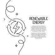可再生能源图标的连续线条绘制。手绘符号矢量插图。