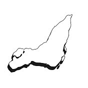蒙特利尔岛地图，黑色轮廓和阴影在白色背景上