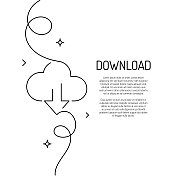 下载图标的连续线条绘制。手绘符号矢量插图。 下载图标的连续线条绘制。手绘符号矢量插图。