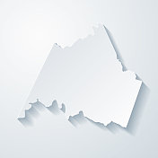 坎贝尔县，弗吉尼亚州。地图与剪纸效果的空白背景