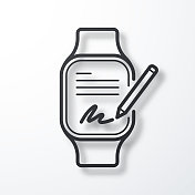 智能手表的电子签名。线图标与阴影在白色背景