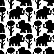 大象和树无缝图案