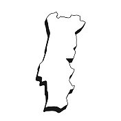 葡萄牙地图与黑色轮廓和阴影在白色背景