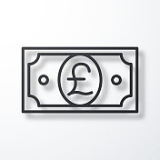 英镑的钞票。线图标与阴影在白色背景