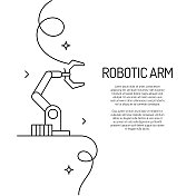 机械臂图标的连续线条绘制。手绘符号矢量插图。